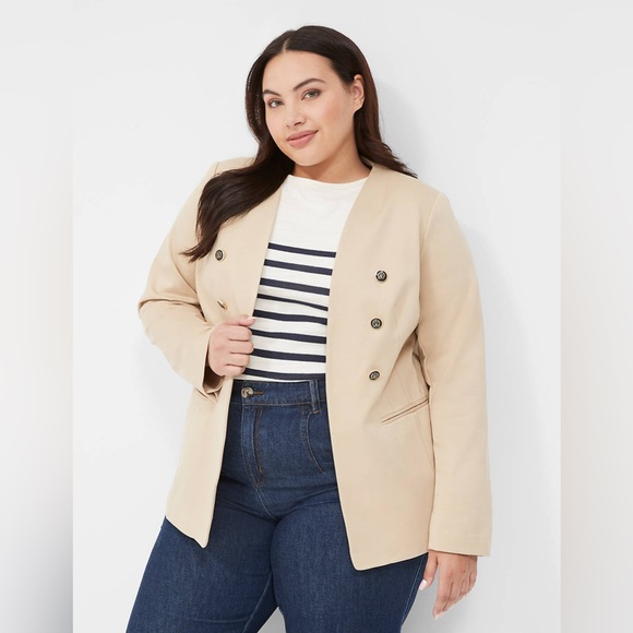 Lane Bryant Jackets & Blazers - Lane Bryant Ponte Bryant Collarless Blazer in Khaki NWT 28